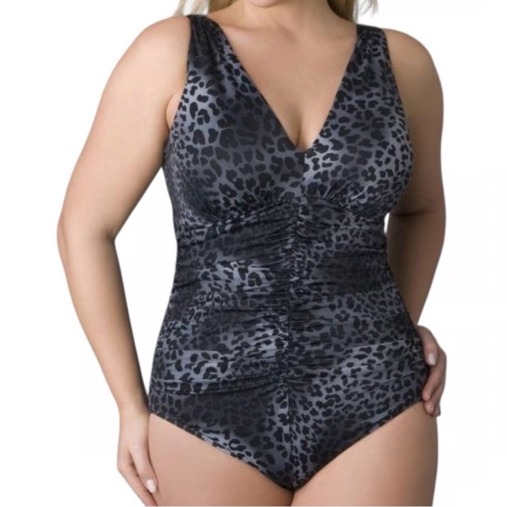 EUC Miraclesuit Black and Gray Leopard One-Piece Swimsuit